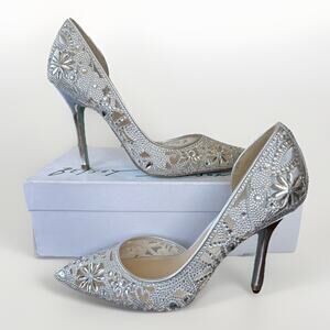 Betsey Johnson Women's Chic Pump, Silver, 10 Jeweled Elegant Stiletto Wedding